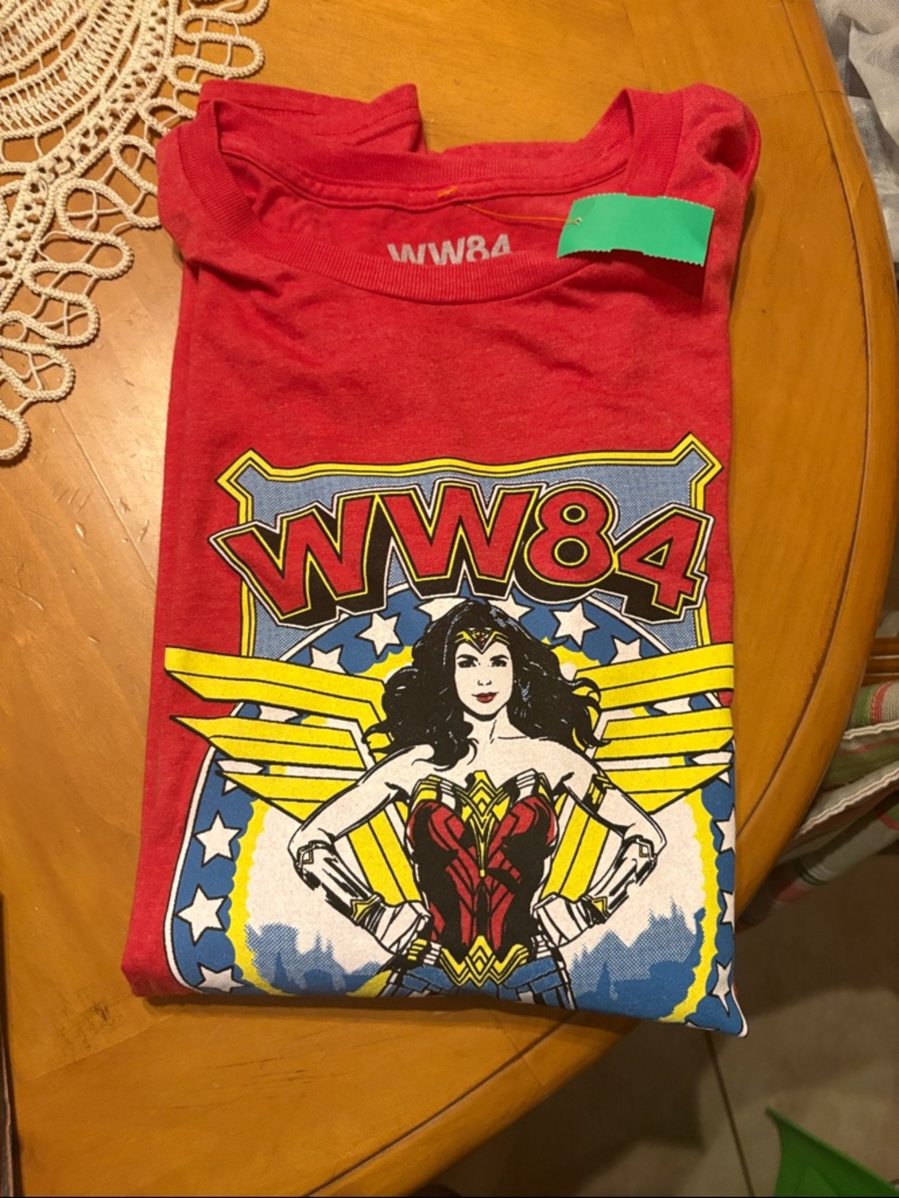 DC Wonder Woman WW84 Red Graphic Tee with Yellow & Blue Accents